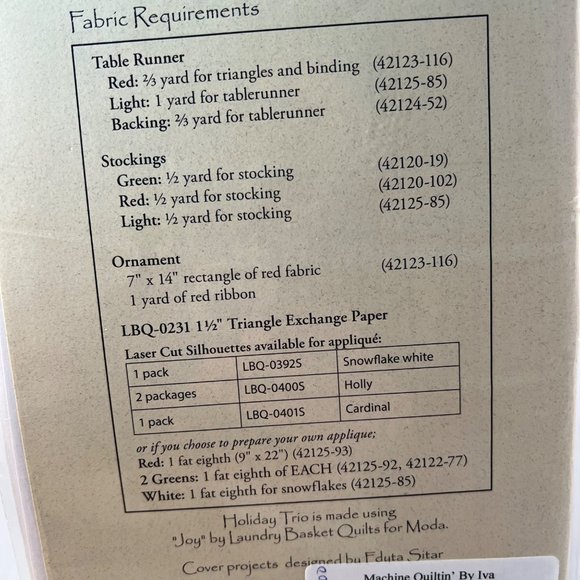 Laundry Basket Quilts Holiday Trio Pattern Table Runner Stockings Ornament - Picture 5 of 8